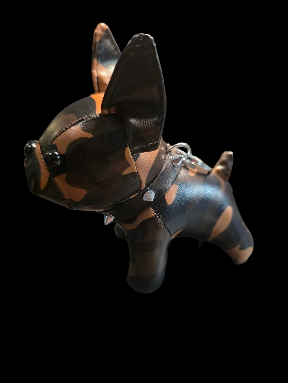 Camouflage Faux-Leather Dog Figurine with Stud Accent - Black & Brown